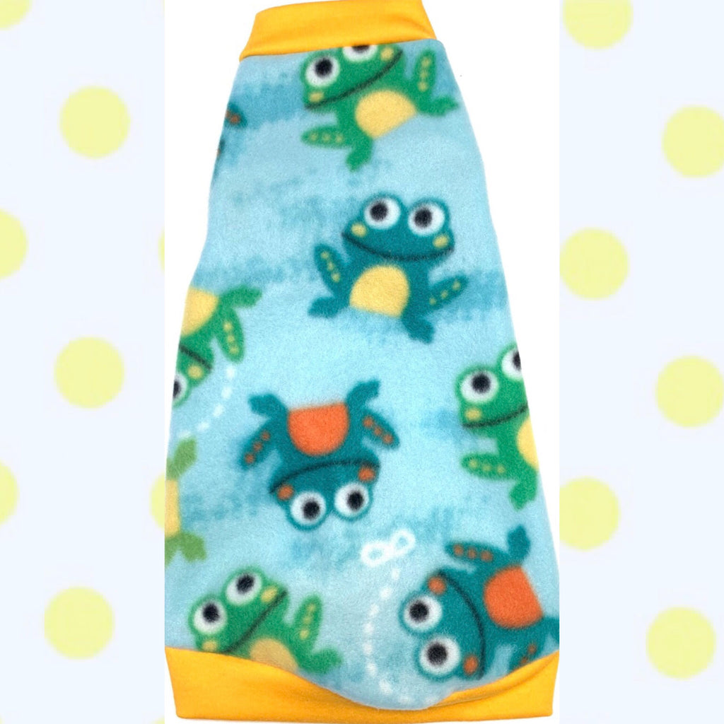Blue Frog Fleece "Quite Ribbiting" - Nudie Patooties Sphynx cat clothes for your sphynx cat, sphynx kitten, Donskoy, Bambino Cat, cornish rex, peterbald and devon rex cat.