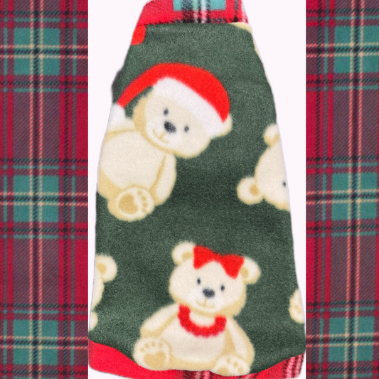 Christmas fleece shirt for sphynx cat and kitten.  Best sphynx cat clothes.  Teddy bear holiday fleece shirt.