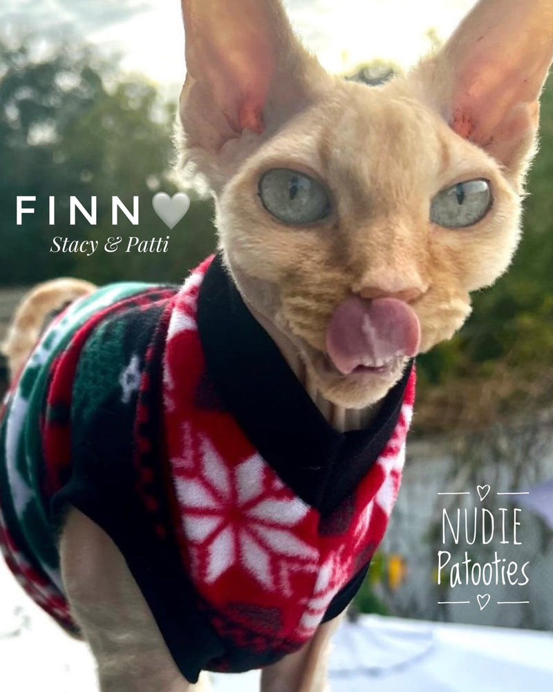 Sphynx cat and kitten fleece sweater.  Sphynx cat shirts and clothes. 