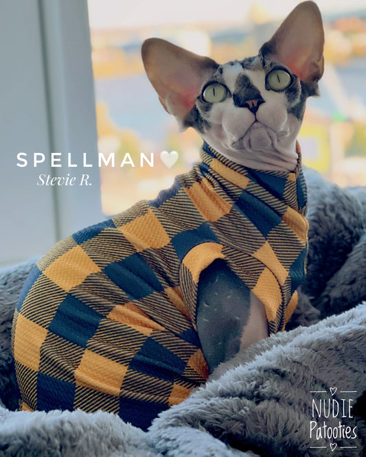 Buffalo plaid sphynx cat shirt.  Best sphynx cat and kittens clothes and swag