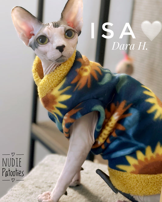 Sphynx cat and kitten fleece shirt.  sphynx cat clothes