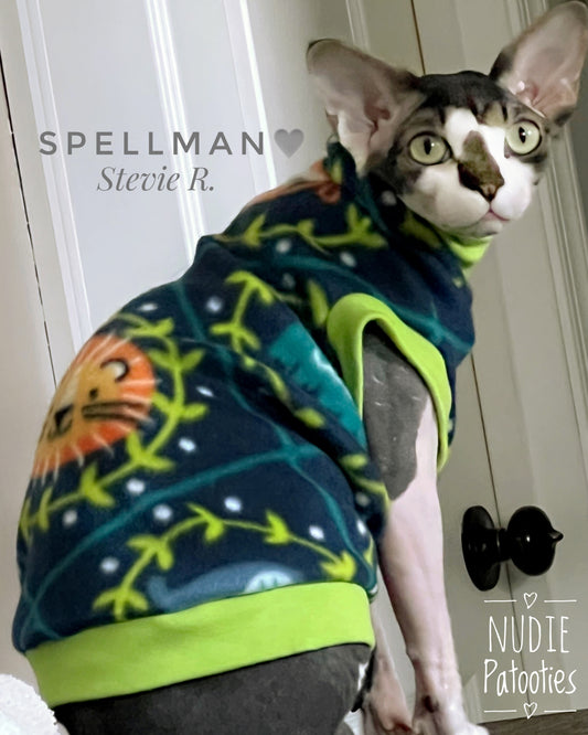 Sphynx cat and kitten fleece shirt.  Best sphynx cat clothes, shirts, sweaters.  Quality sphynx clothes.