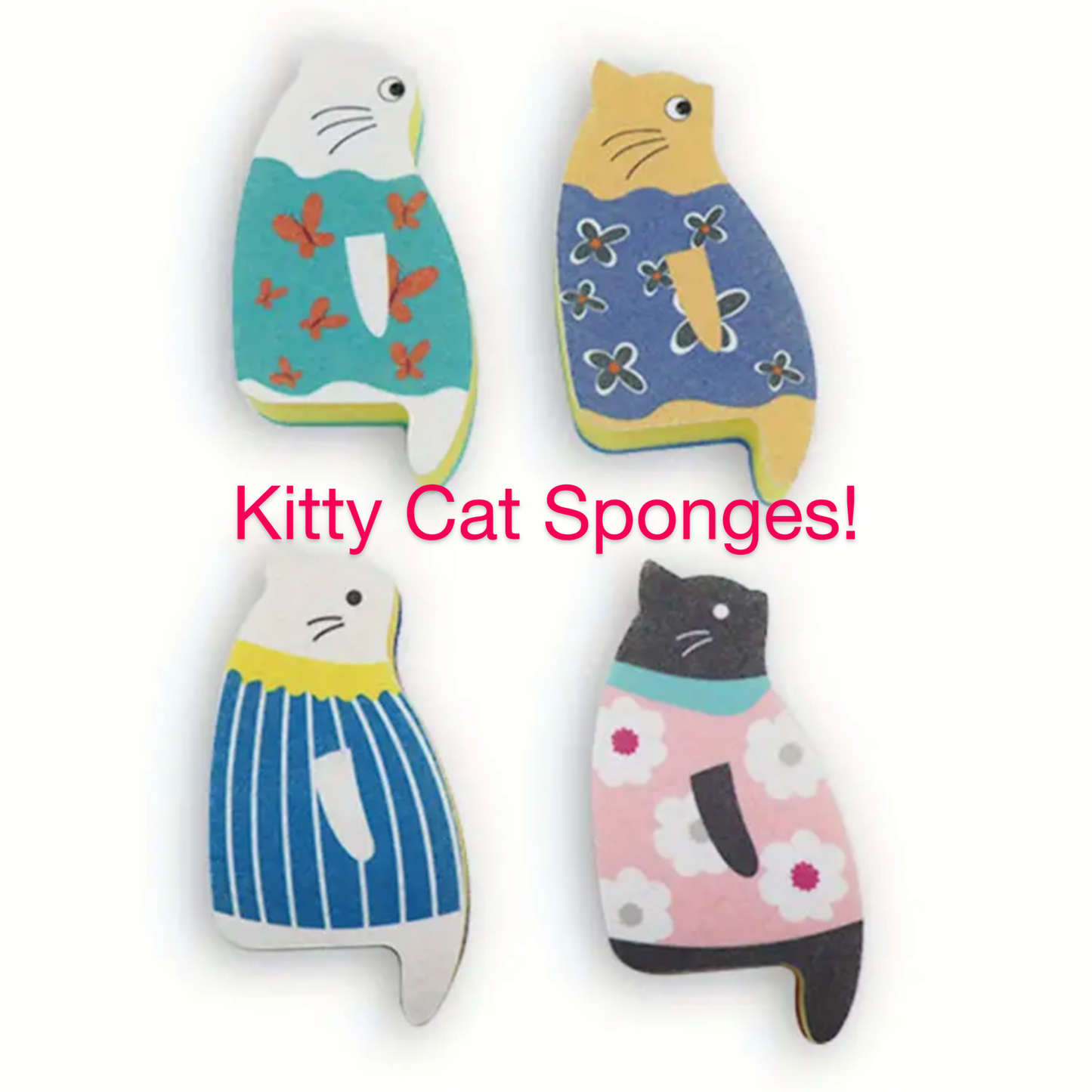 Set of 4, Adorable Cat Sponges