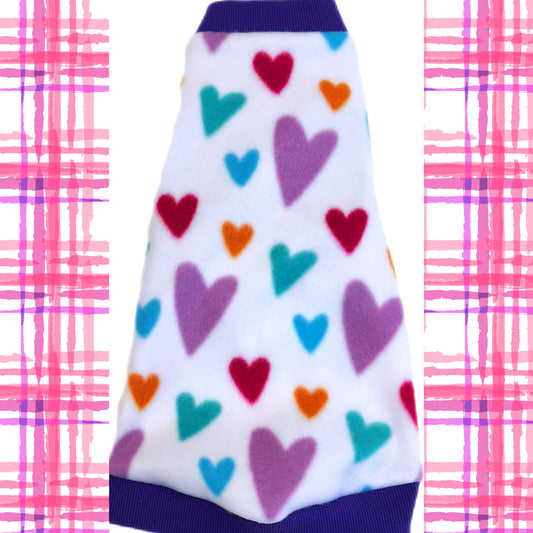 Sphynx cat and kitten warm and cozy heart valentine's day fleece shirt.  Best sphynx cat clothes, shirts and sweaters.