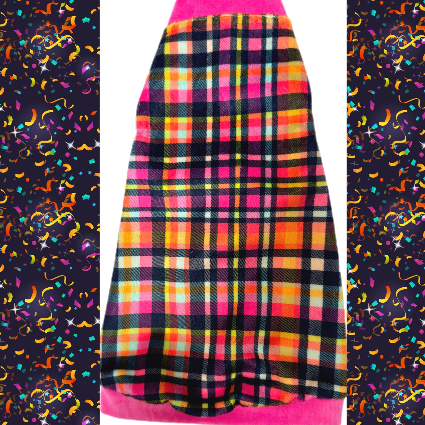 Neon pink plaid sphynx shirt.  Best sphynx cat clothes and swag