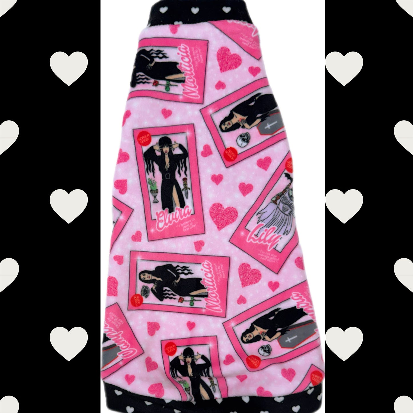 Pink girlie vampire Sphynx cat shirt.  Black heart trim.  Best Sphynx cat clothes and swag.