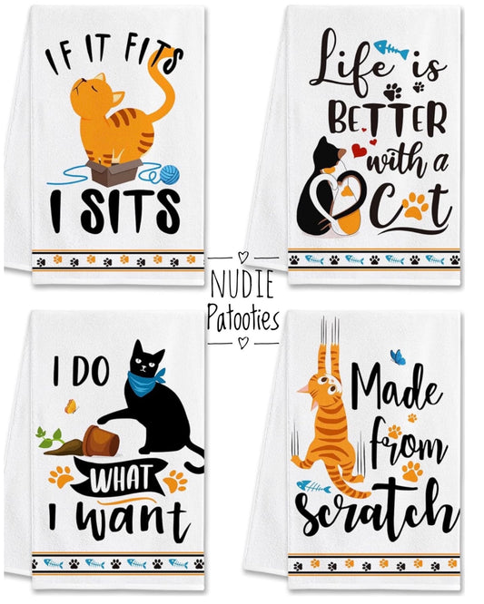 
Cat Kitchen Towels Decorative Set of 4 - Cat Lover Gifts for Women - Housewarming Gifts - Cat Gifts for Cat Lovers - Cat Mom Gifts for Women - Funny Cat Dish Towels - Cat Kitchen