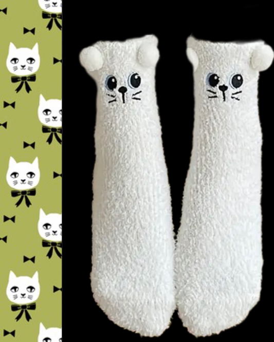 Fuzzy cat socks. Gift idea for cat lover.