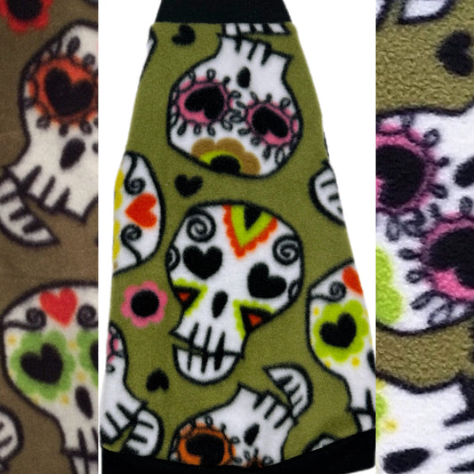 Sphynx cat and kitten sugar skull fleece shirt. Sphynx cat clothes.