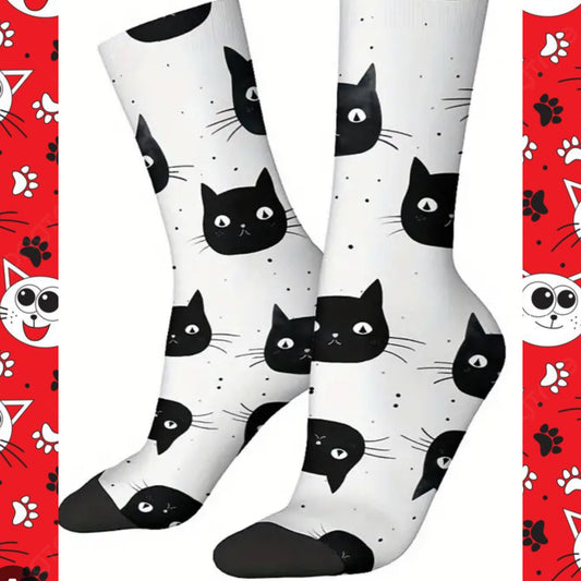 Cute cat face socks.  Gift idea or sticking stuffer for any cat lover or crazy cat lady!