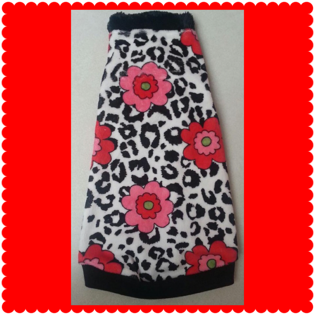 Black and White Leopard Red Flowers Minky with Faux Fur Collar - Nudie Patooties
