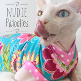 Beautiful Blue Flowers - Nudie Patooties  Sphynx cat clothes for your sphynx cat, sphynx kitten, Donskoy, Bambino Cat, cornish rex, peterbald and devon rex cat. 