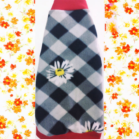 Black and White Checker Fleece "Finding Flowers" - Nudie Patooties  Sphynx cat clothes for your sphynx cat, sphynx kitten, Donskoy, Bambino Cat, cornish rex, peterbald and devon rex cat. 