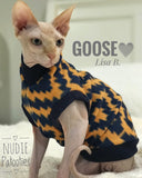 Nudie Patooties Fleece shirt for your sphynx cat, sphynx kitten, Donskoy, Bambino Cat, cornish rex, peterbald and devon rex cat.  Sphynx cat clothes, shirts and sweaters.     