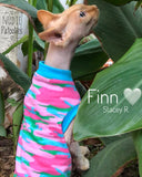 Blue, Green, and Pink Camo - Nudie Patooties  Sphynx cat clothes for your sphynx cat, sphynx kitten, Donskoy, Bambino Cat, cornish rex, peterbald and devon rex cat. 