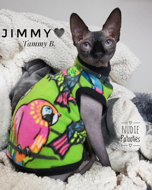 Warm lime green fleece shirt for sphynx cat and kitten.  Sphynx cat clothes. 