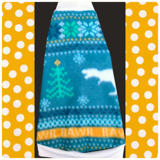 Fair Isle Teal Fleece "Winter Dinos"