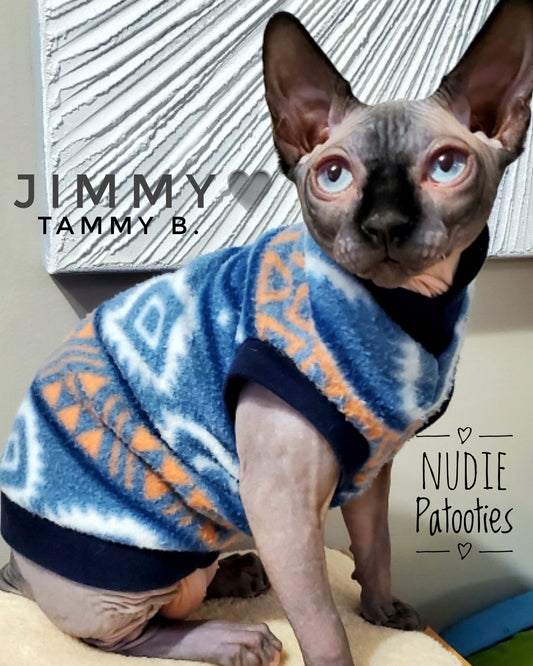 Sphynx cat and kitten fleece shirt.  Sphynx cat clothes. 