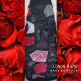 Black with Red Roses and White Skulls Waffle Shirt "Roses are Red..."