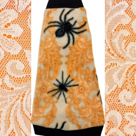 Black Spiders on Orange Lace Fleece  "Tarantula"
