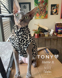 Black and White Cheetah - Nudie Patooties  Sphynx cat clothes for your sphynx cat, sphynx kitten, Donskoy, Bambino Cat, cornish rex, peterbald and devon rex cat. 