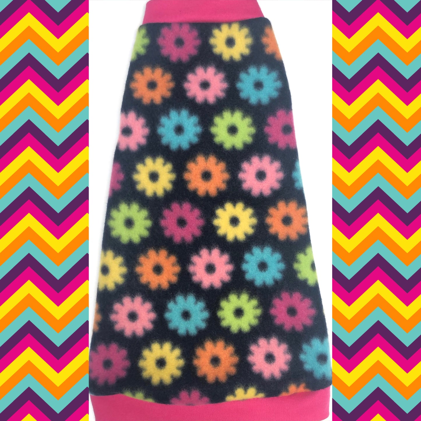 Neon Flowers on Navy Fleece "Love Blooms"