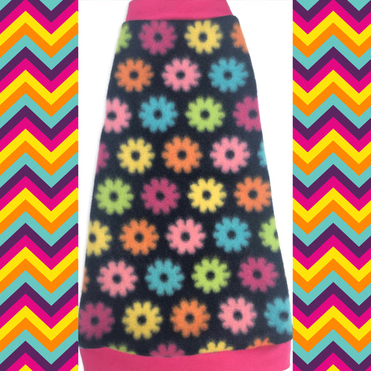 Neon Flowers on Navy Fleece "Love Blooms"