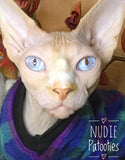 Blue, Purple, Green Plaid Fleece "Cattitude" - Nudie Patooties  Sphynx cat clothes for your sphynx cat, sphynx kitten, Donskoy, Bambino Cat, cornish rex, peterbald and devon rex cat. 