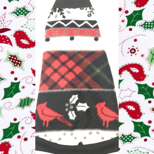 White and Black Holiday Holly and Cardinal Fleece "Merry Everything" - Nudie Patooties
