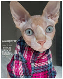 Argyle Plaid - Fuchsia and Teal - Nudie Patooties  Sphynx cat clothes for your sphynx cat, sphynx kitten, Donskoy, Bambino Cat, cornish rex, peterbald and devon rex cat. 