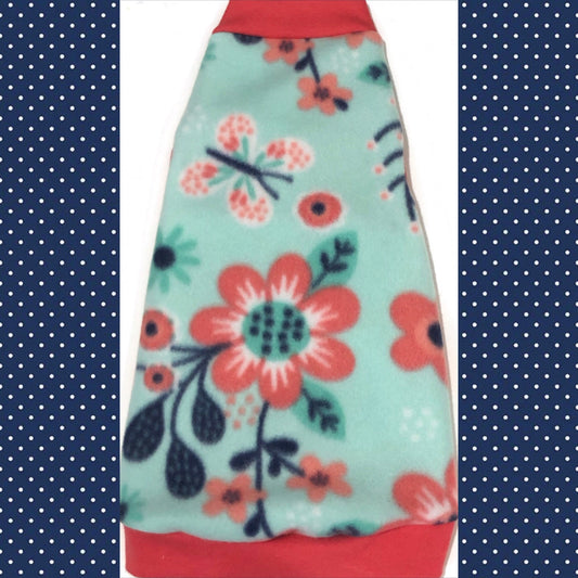 Mint and Coral Flower Fleece "Flower Market"