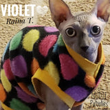 Colorful Polka Dot Fleece "Party Time" - Nudie Patooties  Sphynx cat clothes for your sphynx cat, sphynx kitten, Donskoy, Bambino Cat, cornish rex, peterbald and devon rex cat. 