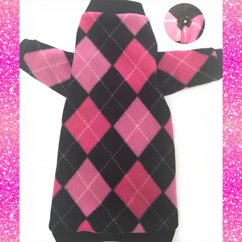 Long Sleeve Pink and Black Argyle Fleece "Pink Ladies" - Nudie Patooties
