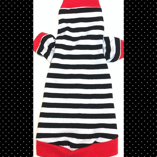 Long Sleeve Black & White Stripe w/ Red Trim