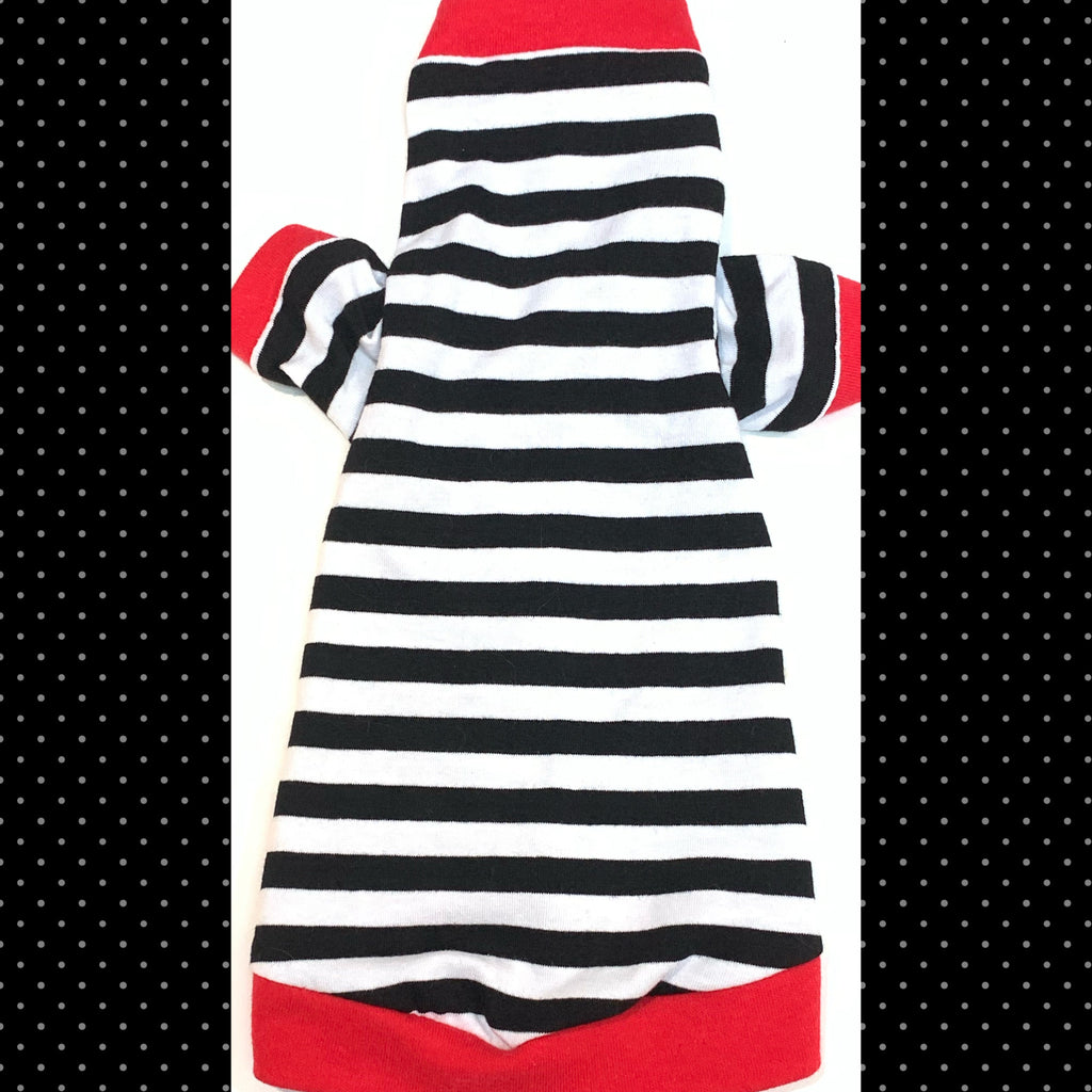 Long Sleeve Black & White Stripe w/ Red Trim