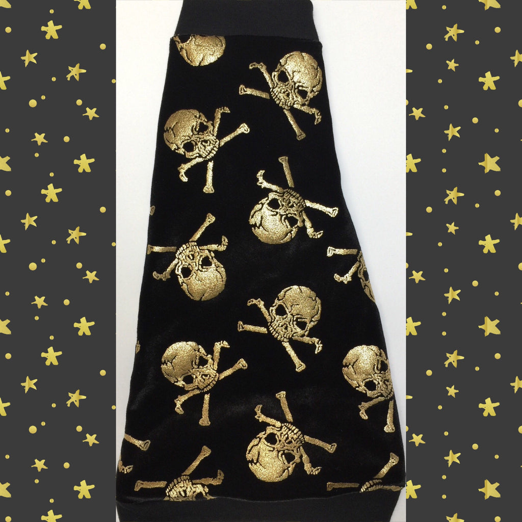 Black Velvet with Metallic Gold Skull - Nudie Patooties  Sphynx cat clothes for your sphynx cat, sphynx kitten, Donskoy, Bambino Cat, cornish rex, peterbald and devon rex cat. 