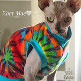 Tie dye fleece shirt for your sphynx cat/kitten, peterbald, cornish rex, devon rex, bambino cat. sphynx clothes, clothes for sphynx, cat clothes, cat shirf, nudie patooties