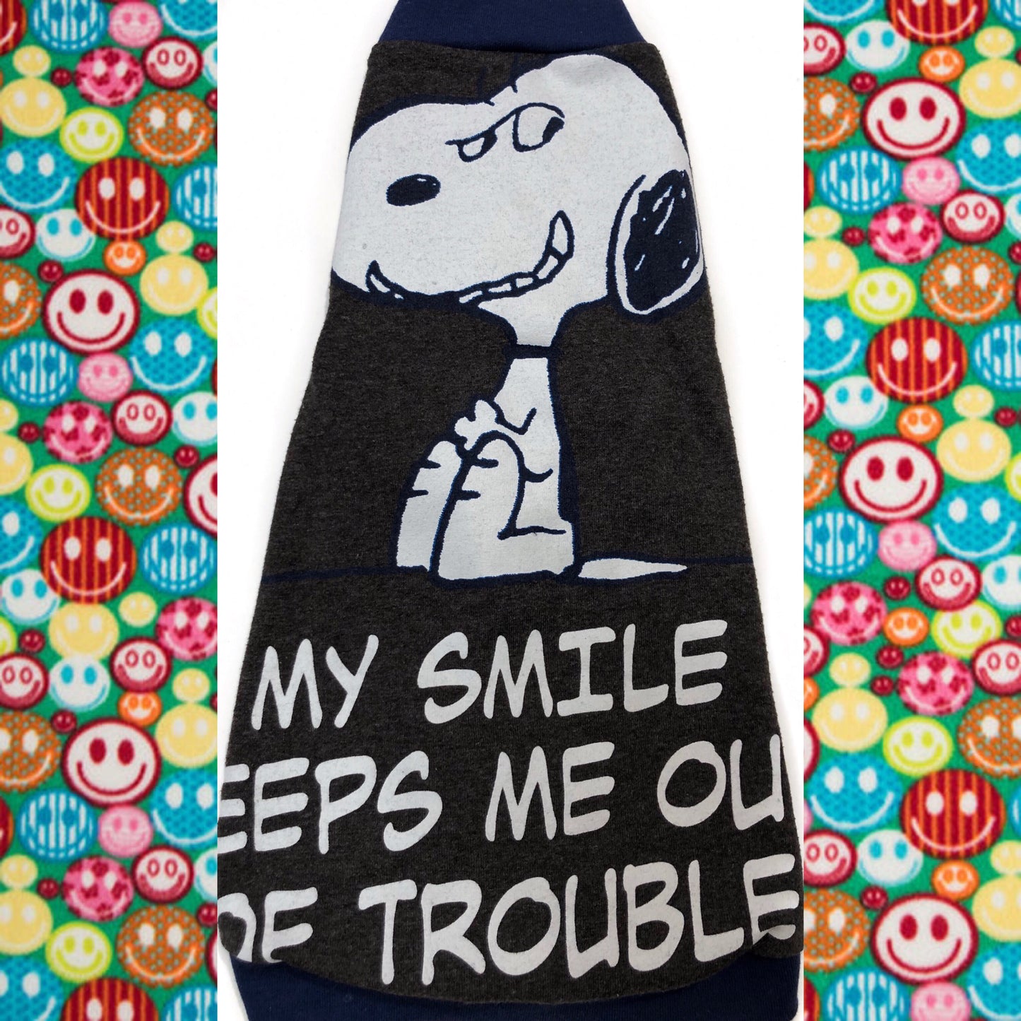 Upcycled & Altered Snoopy Peanuts - My Smile Keeps Me Out of Trouble