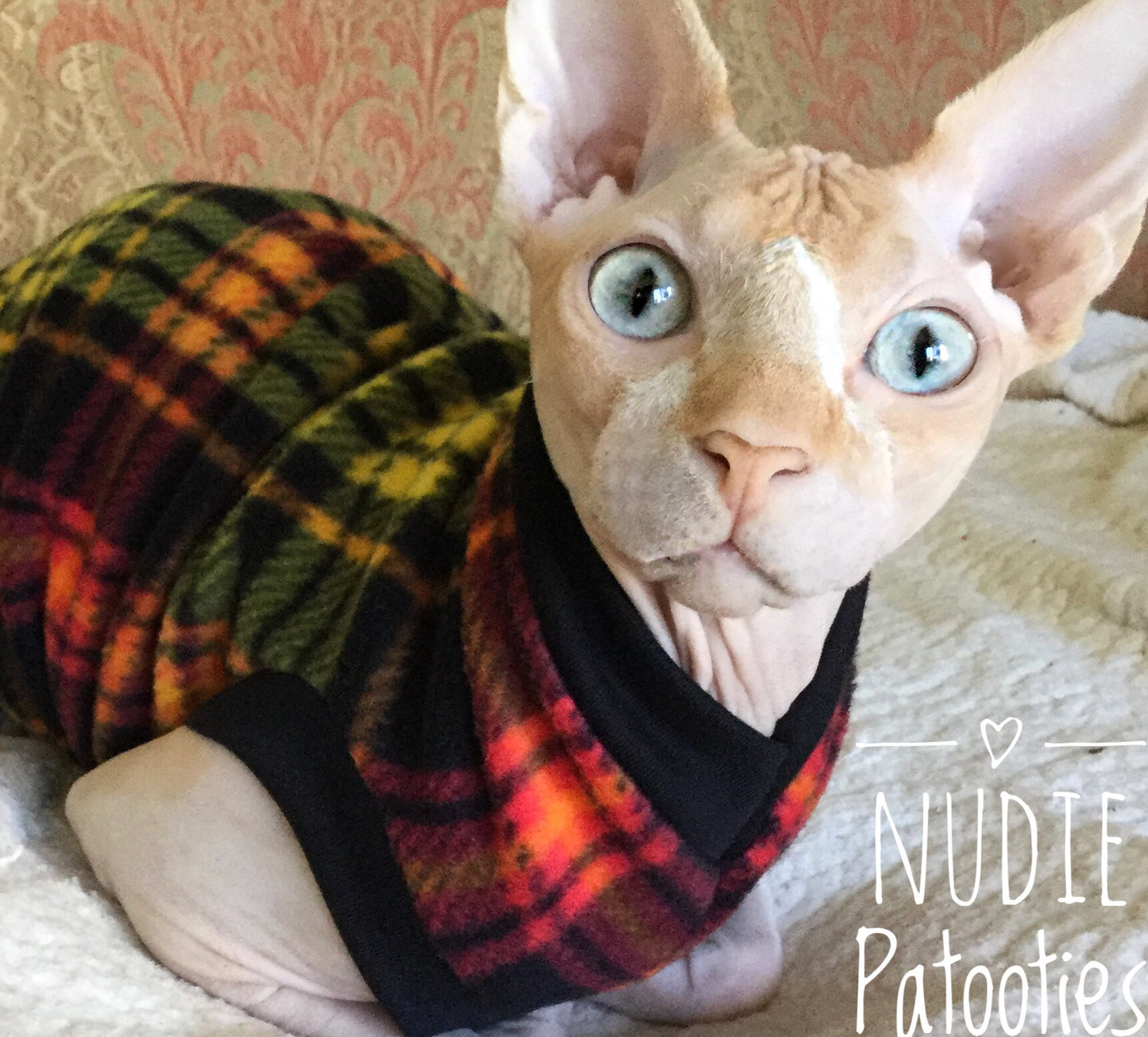 plaid fleece,  sphynx cat clothes, Sphynx Cat Fleece Clothes / clothes for cats/ cat overalls /cat shirt/ cat sweater/ cat sweatshirt/ pet sweater/ Sphynx cat clothes/ Sphynx clothing / cats clothes/ shirt for cat/ cat clothes/ tattoo/ skull/ designer cat clothes/ cat pjs 