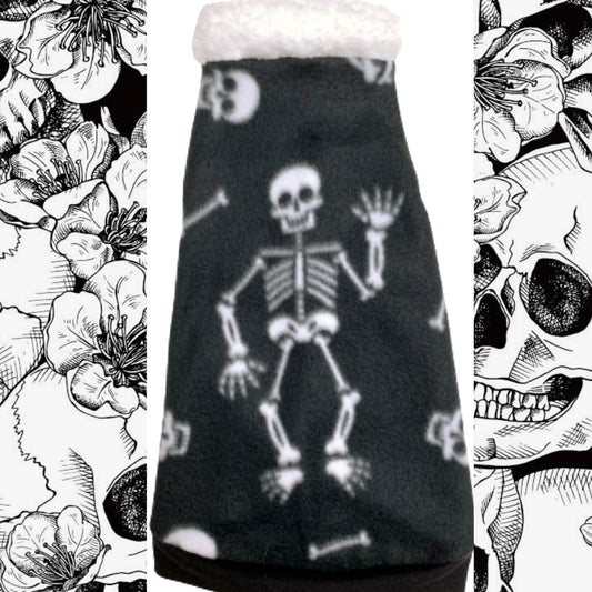 Black Skeleton Fleece w/Sherpa Collar "Dancing Skeletons"