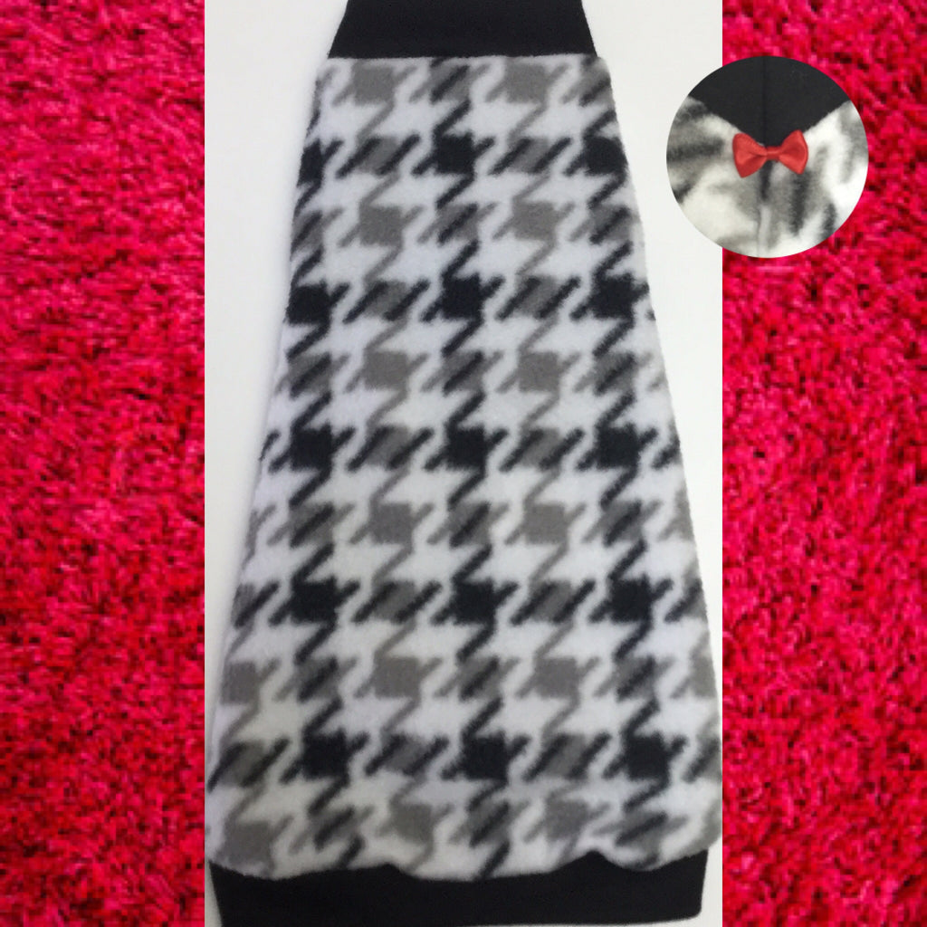 Black, White, and Grey Houndstooth Fleece "Brahma" - Nudie Patooties  Sphynx cat clothes for your sphynx cat, sphynx kitten, Donskoy, Bambino Cat, cornish rex, peterbald and devon rex cat. 