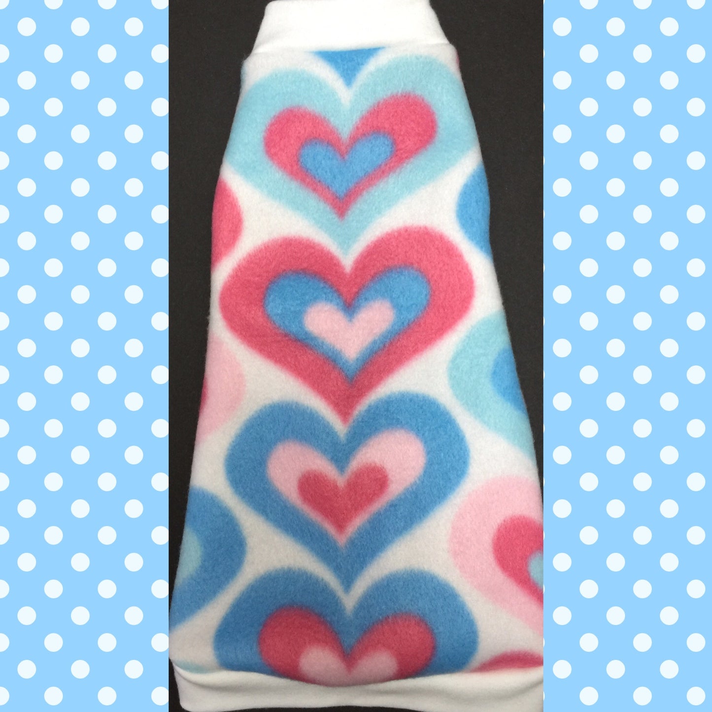 Blue and Pink Heart Fleece "Sweet as Sugar" - Nudie Patooties  Sphynx cat clothes for your sphynx cat, sphynx kitten, Donskoy, Bambino Cat, cornish rex, peterbald and devon rex cat. 