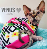 Nudie Patooties Fleece shirt for your sphynx cat, sphynx kitten, Donskoy, Bambino Cat, cornish rex, peterbald and devon rex cat.  Sphynx cat clothes, shirts and sweaters.  