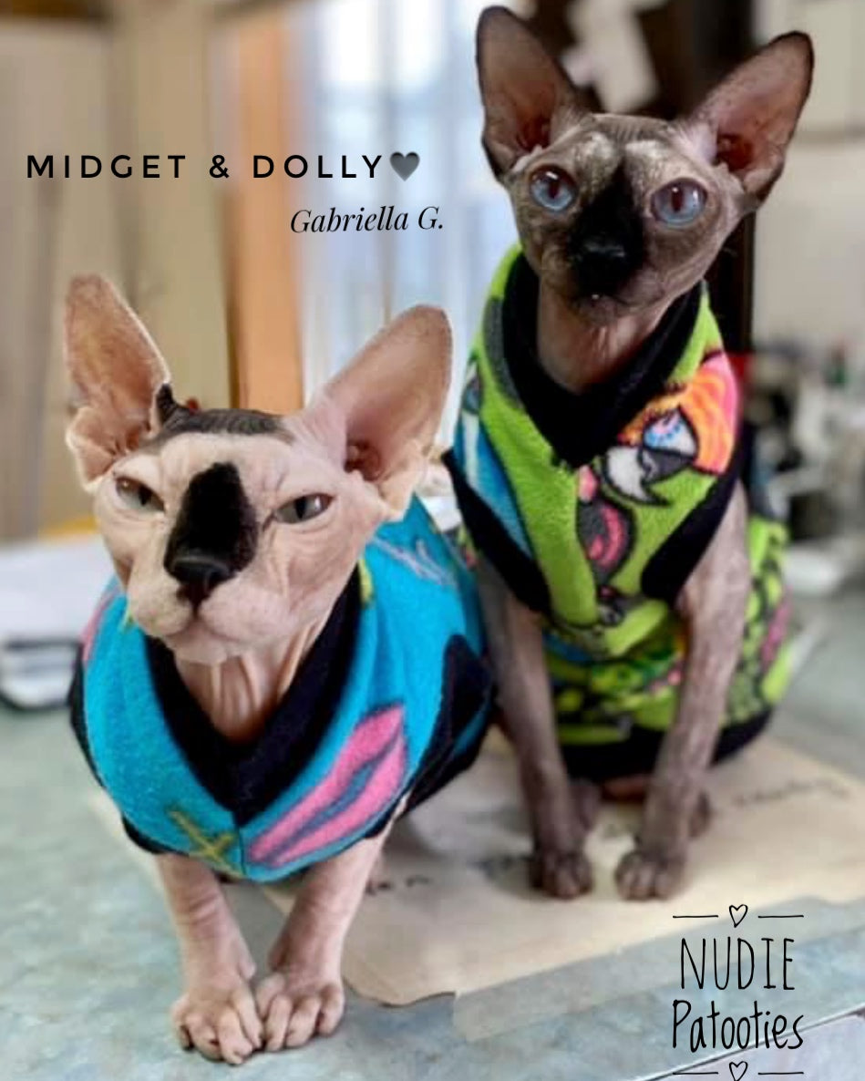 Warm lime green fleece shirt for sphynx cat and kitten.  Sphynx cat clothes. 