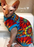 Tie dye fleece shirt for your sphynx cat/kitten, peterbald, cornish rex, devon rex, bambino cat. sphynx clothes, clothes for sphynx, cat clothes, cat shirt, nudie patooties