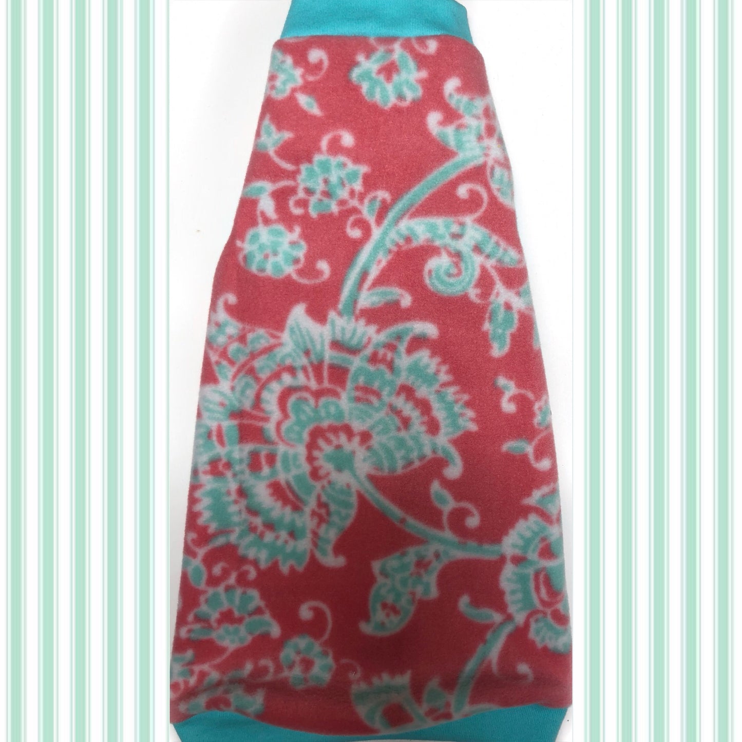 Coral and Mint Fleece "Samantha" - Nudie Patooties  Sphynx cat clothes for your sphynx cat, sphynx kitten, Donskoy, Bambino Cat, cornish rex, peterbald and devon rex cat. 