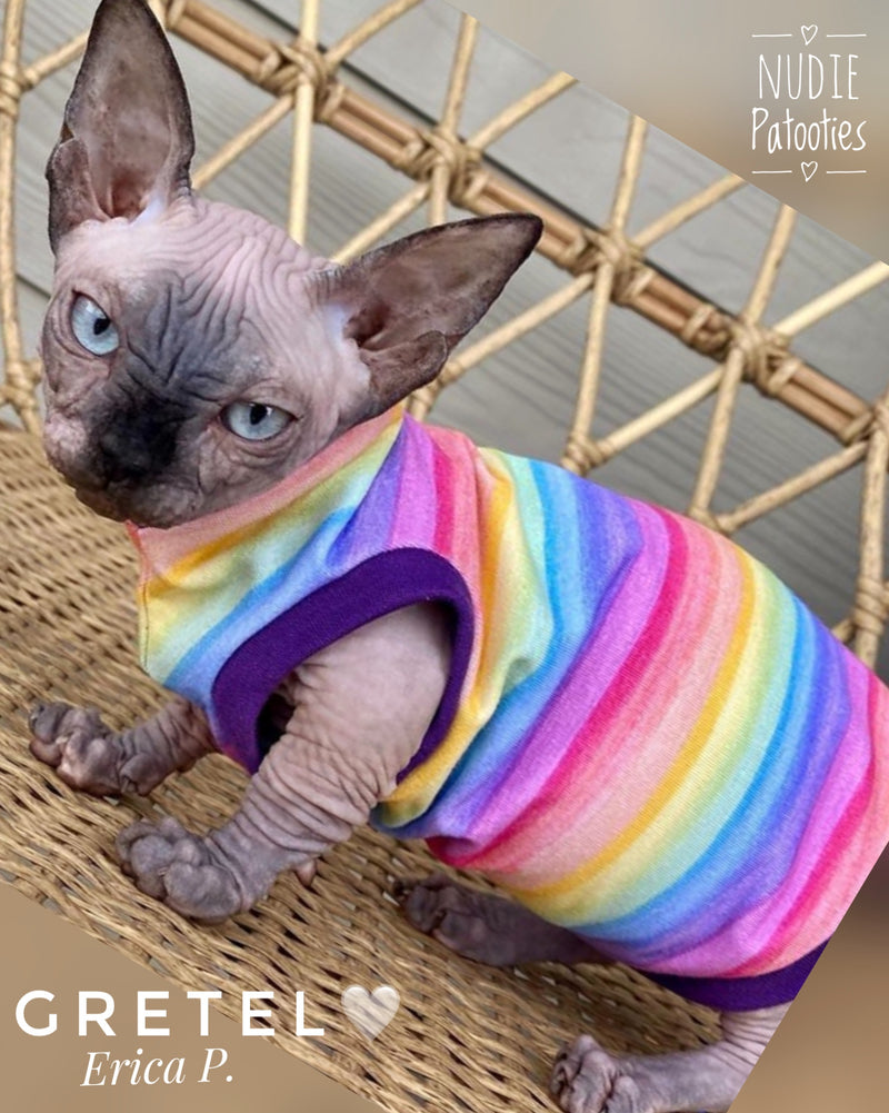 Stripe cotton blend sphynx cat shirt.  Cat  clothes, sphynx clothes