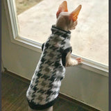 Black, White, and Grey Houndstooth Fleece "Brahma" - Nudie Patooties  Sphynx cat clothes for your sphynx cat, sphynx kitten, Donskoy, Bambino Cat, cornish rex, peterbald and devon rex cat. 