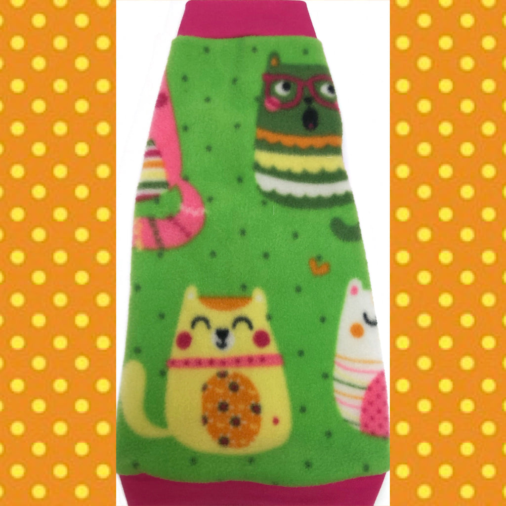 Lime Green and Hot Pink Cat Fleece "Here Kitty Kitty"