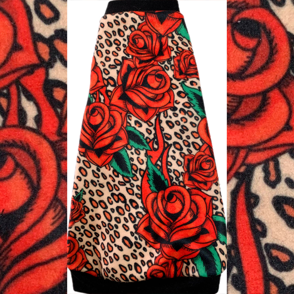 Tattoo Roses on Leopard Fleece "Love Blooms"